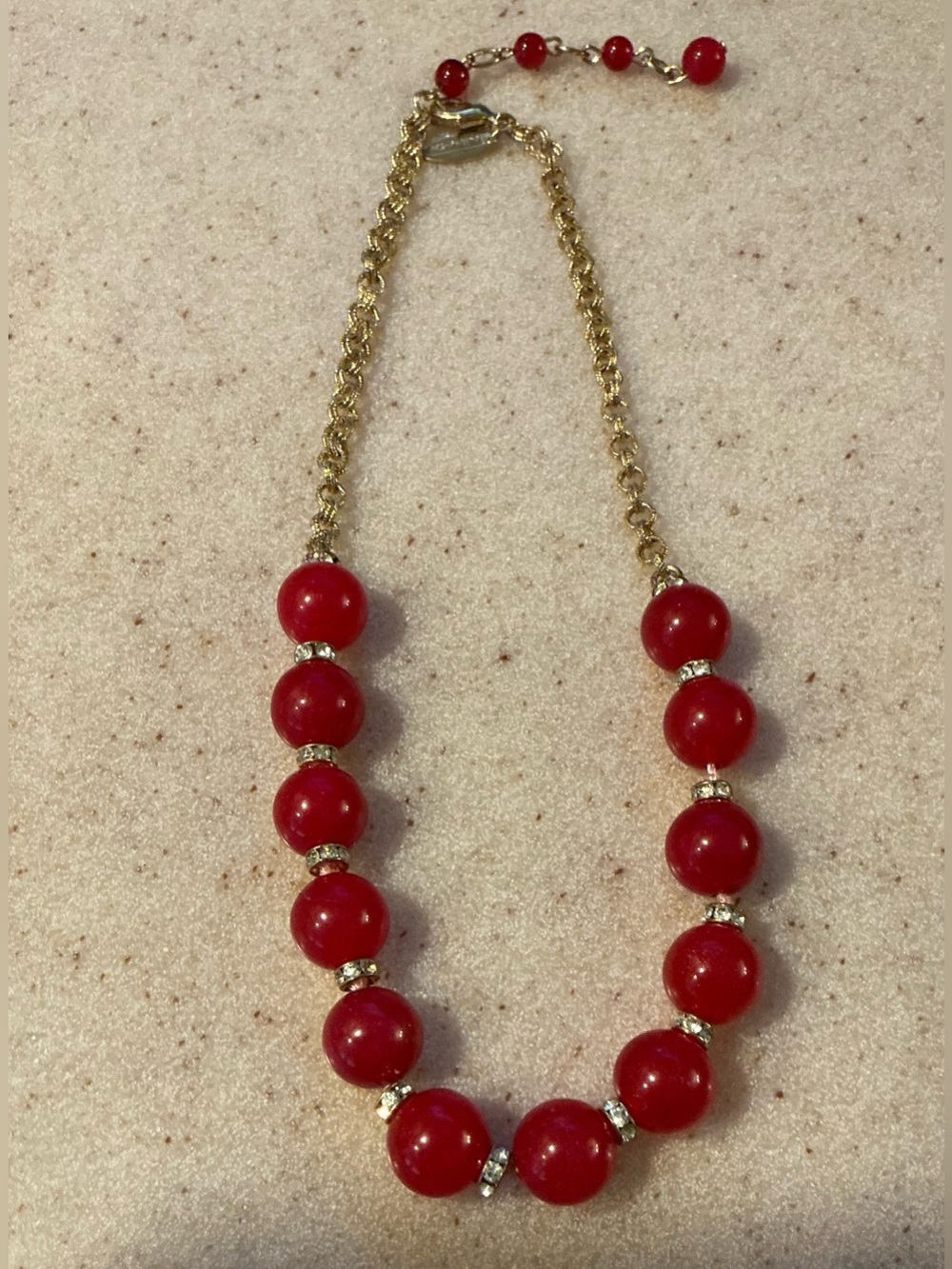 Talbots Red Beaded Necklace with Gold-Tone Chain